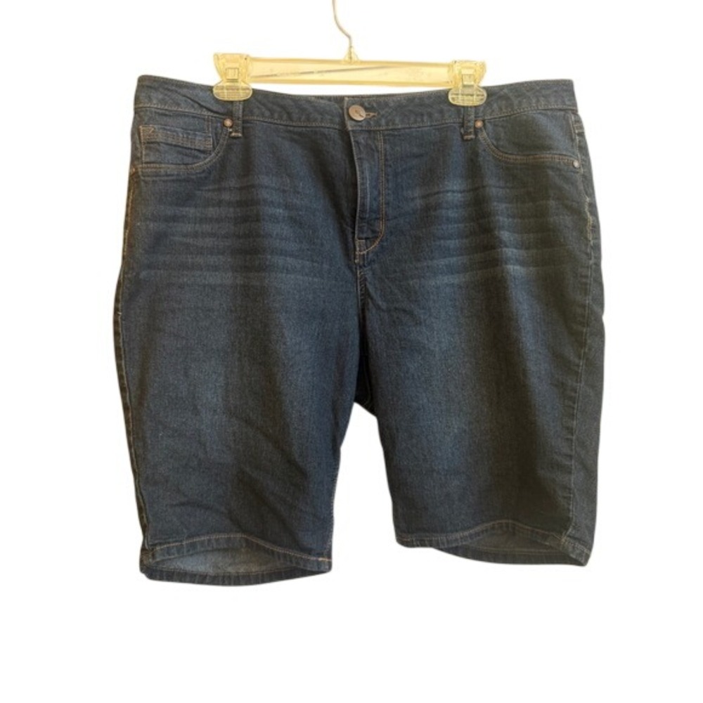 1822 Denim Womens Dark Wash Bermuda Shorts Size 18W Indigo Stretch Jean Shorts